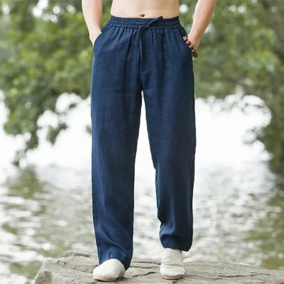 Männer Strandhosen Jogger Leinen Baumwolle Casual Lässig Sommer