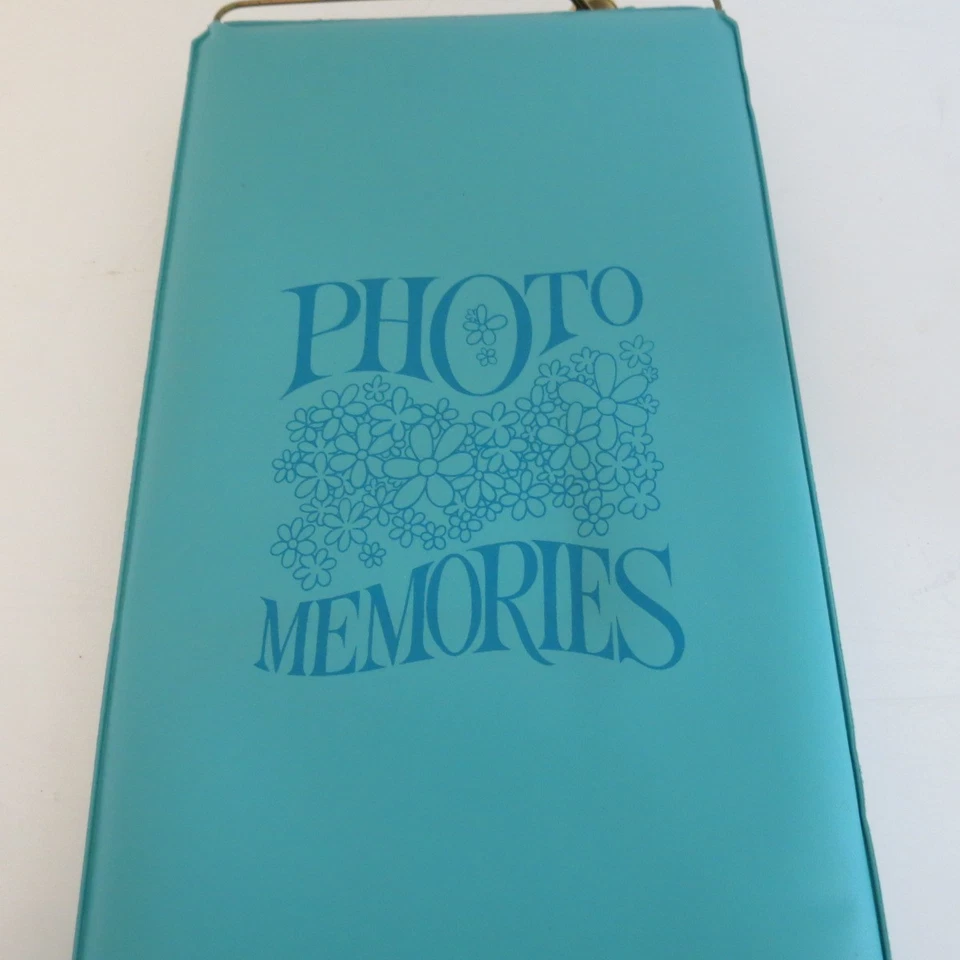 Álbum libro de recuerdos de fotos Flower Power vintage diapositiva azul en raro Foto 2 de 4