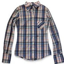 DENNY ROSE Camicia bianca quadri blu arancioni - Varie Taglie