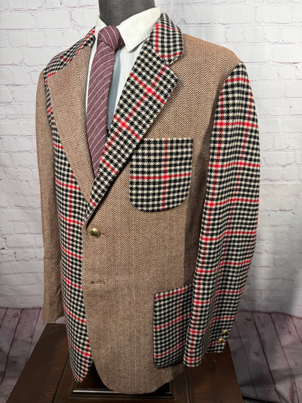 Mens Brown PATCHWORK Herringbone Check BIG & TALL… - image 2
