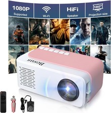 Mini Projector HD 1080P WiFi Portable with Tripod Home Theater Phone Pink