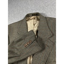 VTG Oscar de la Renta Silk Wool Blend Blazer Men 42R Brown Plaid Wool Sport Coat