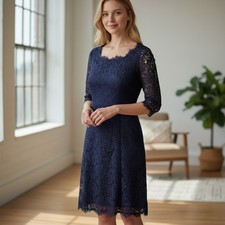 Eliza J Navy Floral Lace Sheath Dress 6