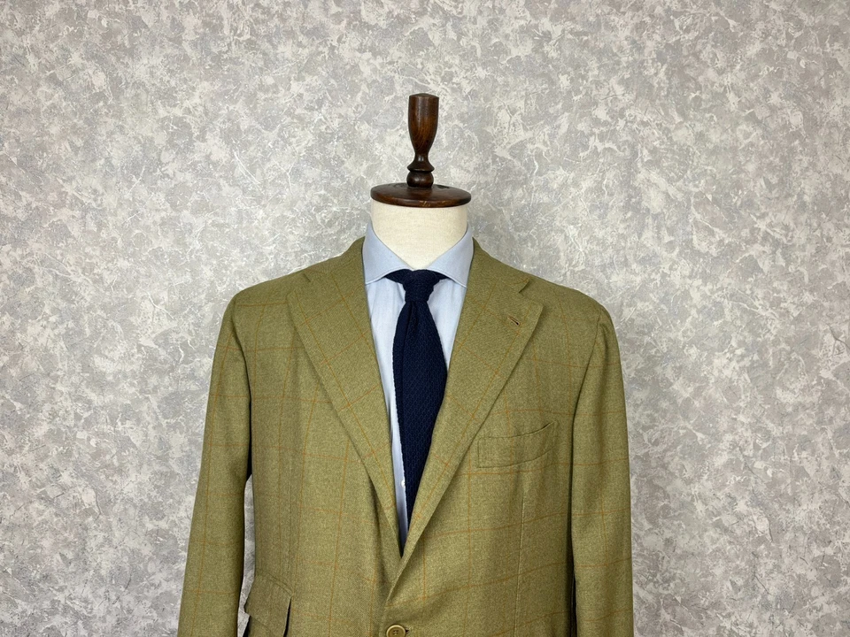 Blazer hecho a mano Orazio Luciano Napoli caqui ventana lana 2 rollos 3 botones 44 Foto 2 de 4
