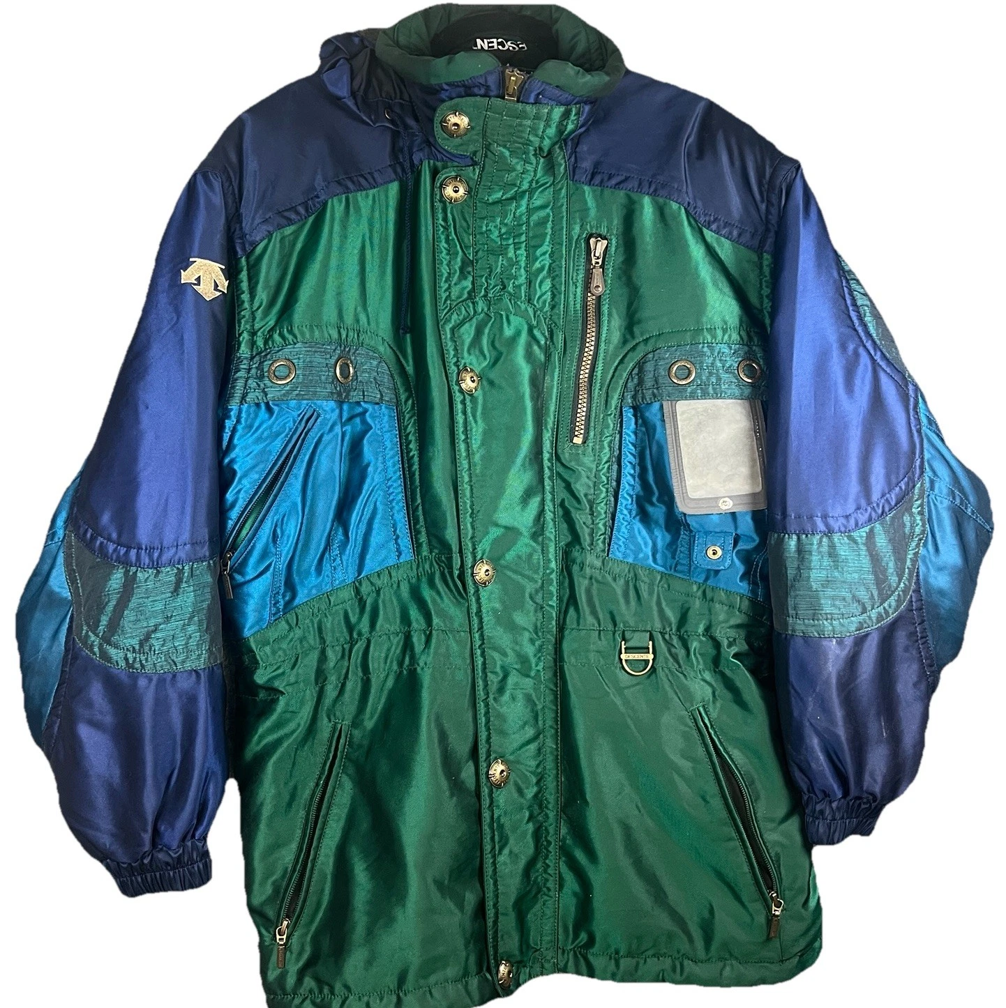 VTG Descente Ski Jacket Mens Blue Green Retro Coat 90s 46" Chest Fits L