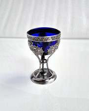 schöner kleiner 830 Silber Halbmond Krone Tafelaufsatz mit blauen Glaseinsatz