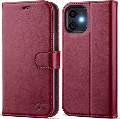 Premium PU Leder Hülle für iPhone 12/12 Pro mit Kartenfach Bordeaux