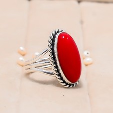 Red Coral 925 Sterling Silver Ring, Elegant Christmas Gift, Dainty Ring For Her