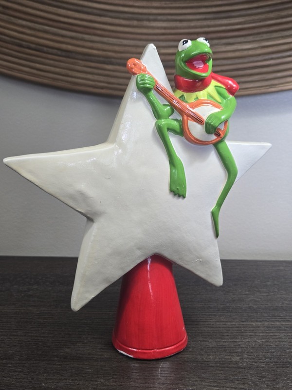Very Rare Muppets Kermit & Banjo Christmas Tree Star Topper Jim Henson 70s EUC 