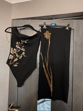 Ladies Zara Two Piece Set Gold Floral Embellishments Size 10/12 NWT