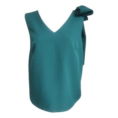 Md'M türkis grün Schleife Schulter Top Bluse ärmellos V-Ausschnitt DE 36,...