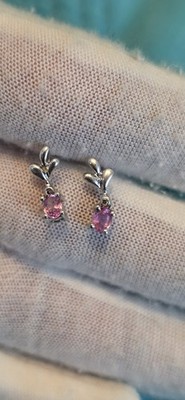 14K Weißgold Ohrhänger rosa & klarer Stein, ohne Schmetterlingsrücken, getestet 