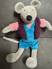 Moulin Roty French Gray Mouse Plush Adorable Stuffed Animal In Overalls 9" RARE