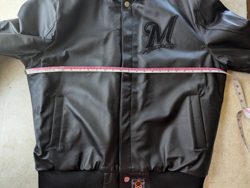 Milwaukee Brewers JH Design MLB Genuine Merchandise Black Leather Jacket XL - Picture 12 of 13
