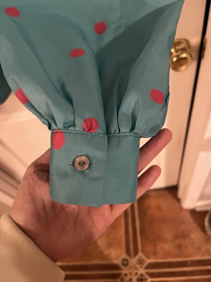 Blusa Vintage Cosida a Mano Años 70 Azul Turquesa Rosa Caliente Lunares Talla M Foto 3 de 4