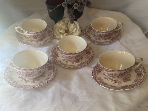 Crown Ducal Bristol 10-Piece Tea Cup & Saucer Set Ceramic England Pink RN 762055