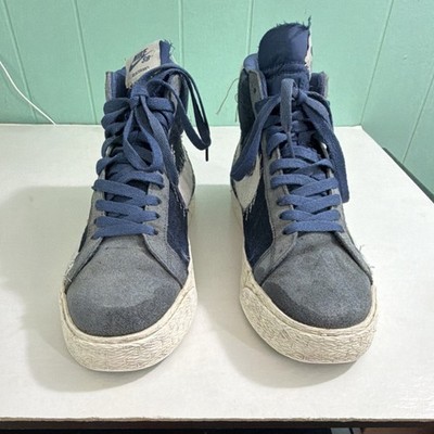 Nike SB Blazer Mid Patchwork Blue Gray High Top Men's Sneakers size 10 