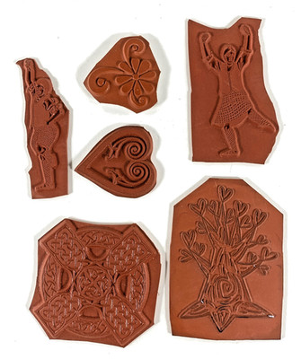 Bundle of Six Unmounted Red Rubber Stamps One Used Includes Two Highland Dancers
