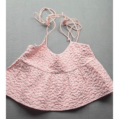 Bucket List Pink Floral Jacquard Halter Baby Doll Crop Top IT2474 Womens Small