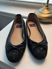 BABARA Women's Black Ballet Flats Glitter Bow Slip On Round Toe Solid