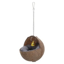 Natural Coconut Shell Bird Cabin Hanging Nest with Cozy Pad for Small Birds