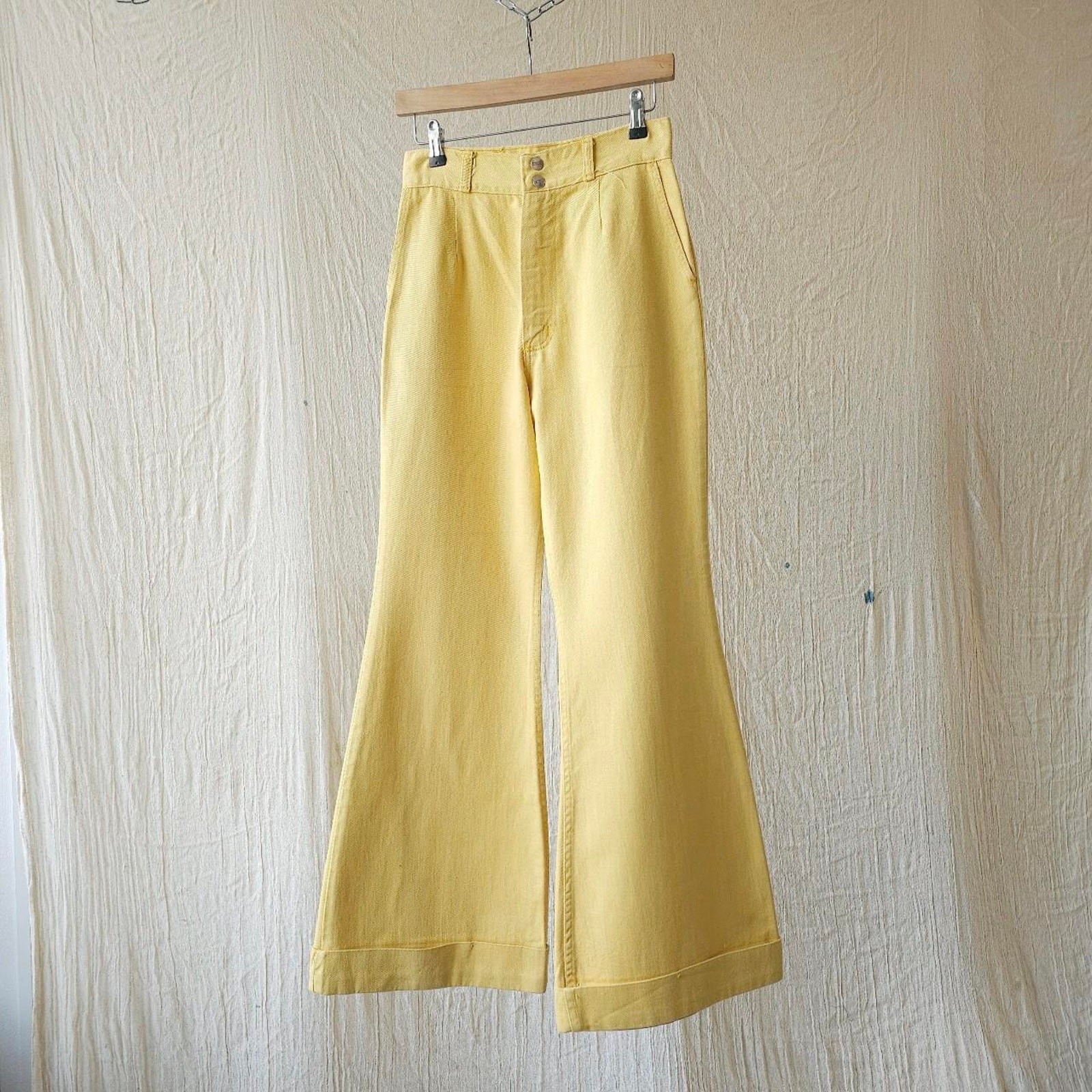 Vintage 70s Maverick Yellow Flared Trousers 13/14 Fits W27 T