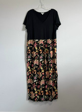 J. Jill Cotton Blend Short Sleeve Round Neck Floral/Black Dress Size L petite