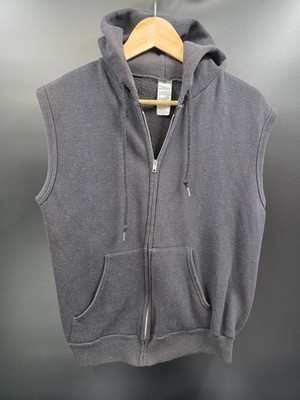 Vintage 80s 90s GAP Sleeveless Hoodie Vest Black Medium Made In USA Y2K Old Logo