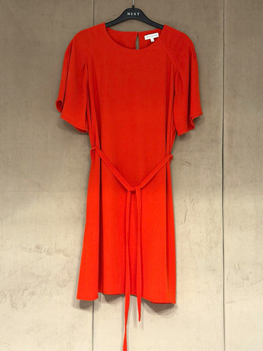 Warehouse, Warehouse Red Shift Knee Length Dress Flutter Sleeve Belted Size 14