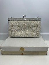Vintage Ivory white All Beaded Top Handle Bag With Mother Of Pearl Detailing