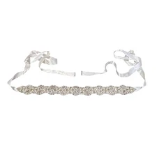 Bridal Wedding Sash Belt Womens One Size White Satin Rhinestone Pearl Beaded