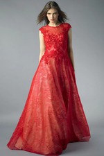 Embroidered Lace Ballgown in Scarlet