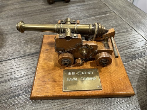 Vintage Replica of 18th Century Naval Warship Cannon Made of Brass & Wood