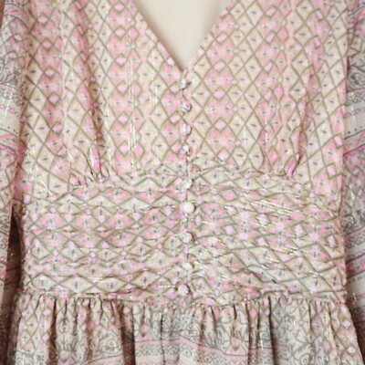 House of Harlow SHONA JOY V-Neck Metallic Shimmering Smocked Mini Dress Pink  M | eBay