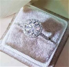 2CT Round Cut Lab Created Diamond Halo Engagement Ring 14K White Gold Plated