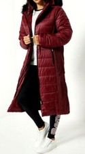 New Womens Bench Longline Padded Faux Fur Hood Burgundy Coat Jacket Uk 14 16 18