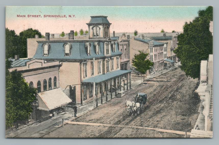 Main Street SPRINGVILLE New York~Hand Colored Antique Postcard Erie ...