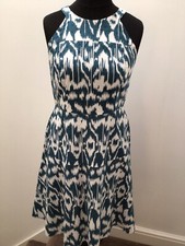 NINE WEST WHITE GREEN PRINT SLEEVELESS LINED FIT & FLARE DRESS SIZE 8 EXCON