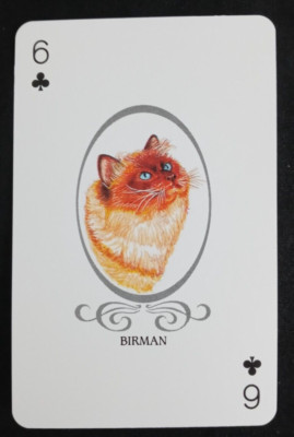 Cat Lovers Playing Card Blue Back Birman 6 Clubs