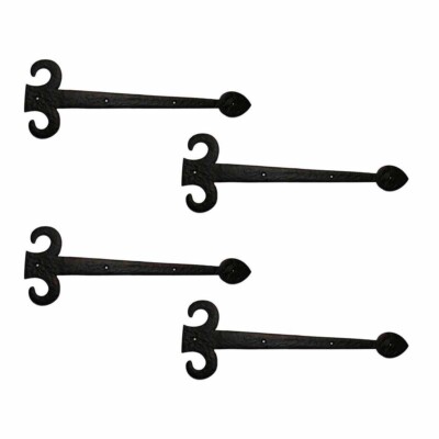 Dummy Door Strap Hinge Fleur De Lis 15.5'' Rust Resistant Black Hinges