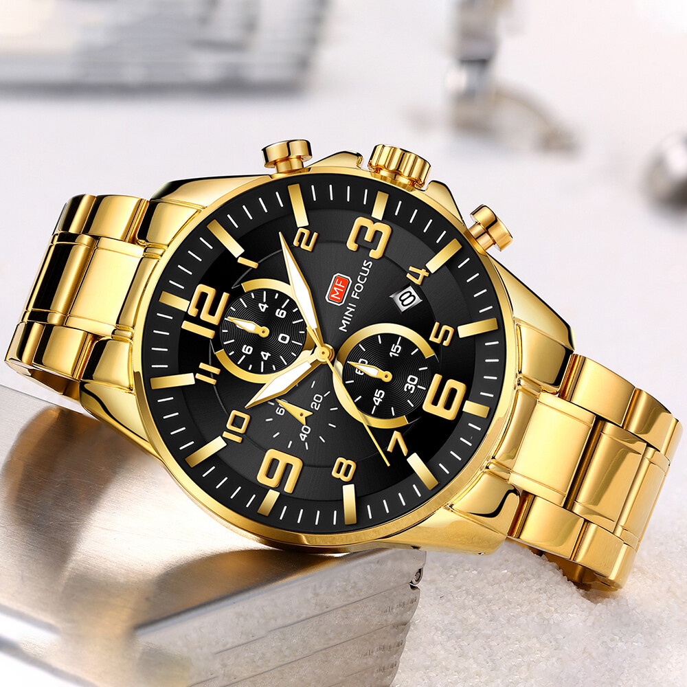 MINI FOCUS Men Watch Luxury Gold Watch Male Quartz Chronogragh