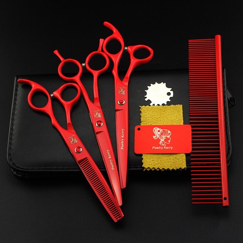 4pcs Pet Grooming Scissors Dog Professional Curved Thinning Shear Hair Cutting