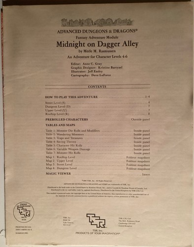 Advanced Dungeons & Dragons MV1 Midnight on Dagger Alley NEUWERTIG TSR 9104 1984 Solo - Bild 4 von 8