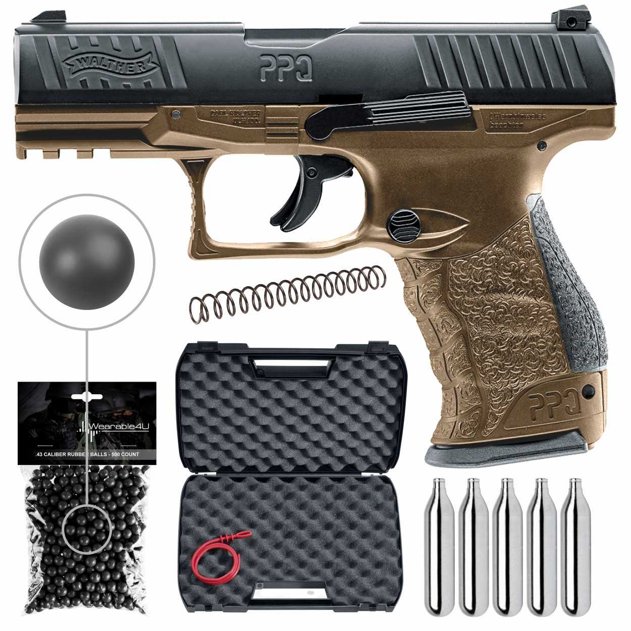 Umarex T4E Walther PPQ M2 .43 Cal Paintball Pistol w/ CO2 and  500x Rubber Balls