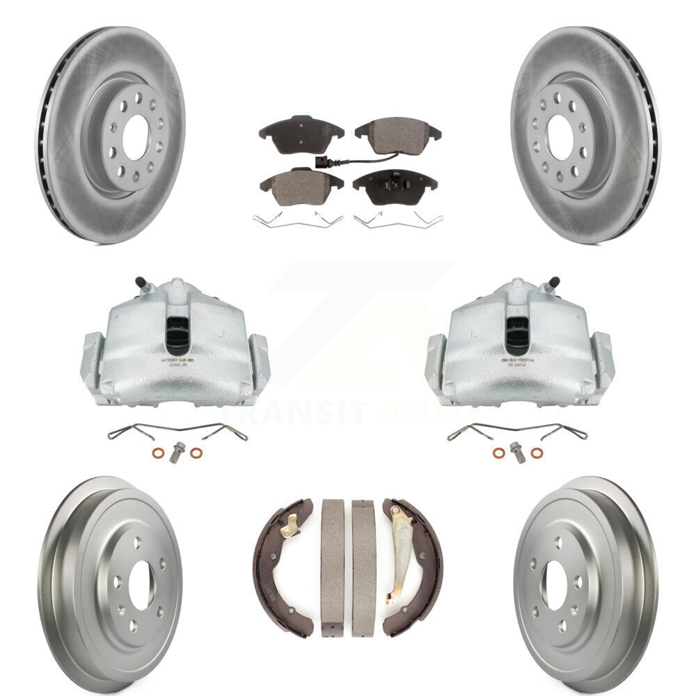Front & Rear Brake Caliper Kit with Coated Rotors & Ceramic Pads for Volkswagen