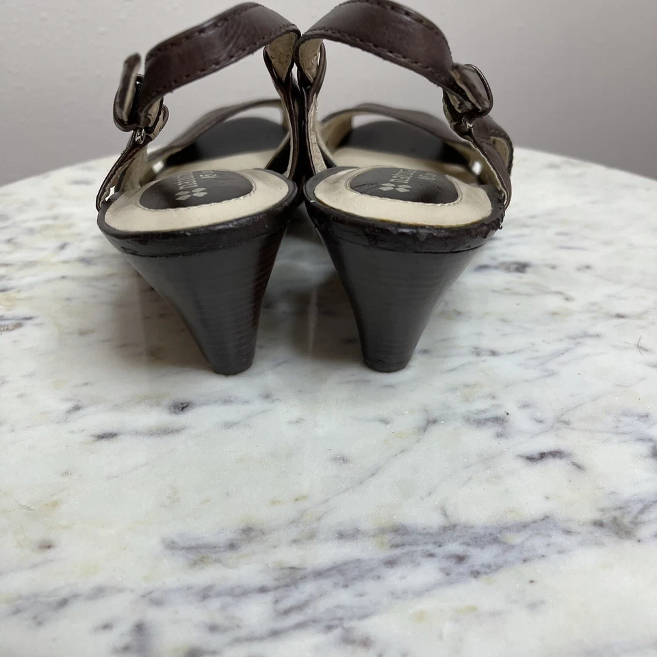 Naturalizer SZ 8 Brown Leather Peep Toe Buckle Slingback Pumps Shoes Heels -C1 - Image 4 of 4