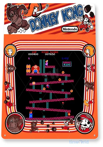 TIN SIGN Donkey Kong Arcade, 80's, Retro, Console, Marquee, Game Room Decor A329