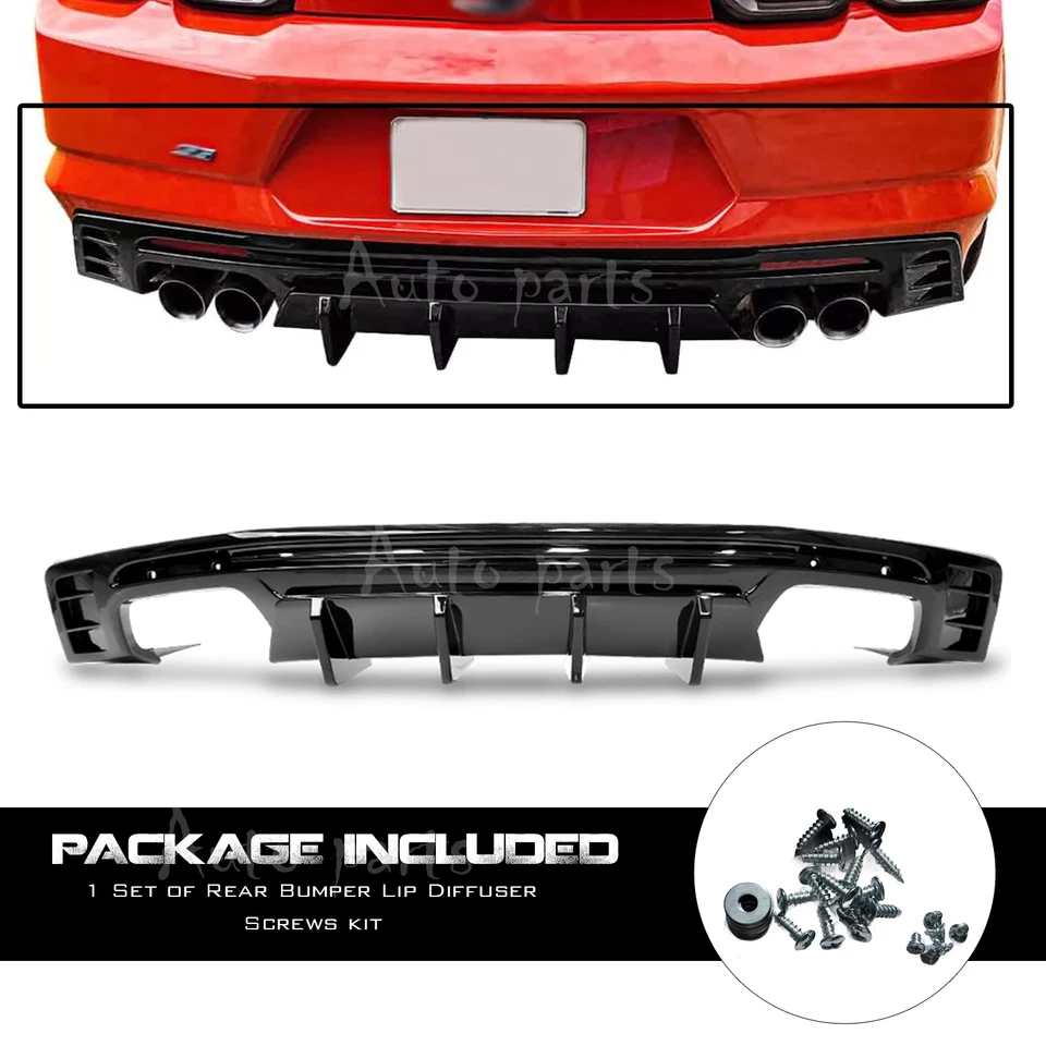 Se adapta a parachoques trasero Chevy Camaro 16-24 difusor labio escape doble/cuádruple negro brillante Foto 3 de 4