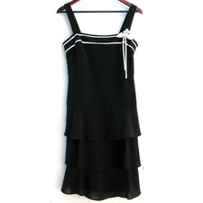 Loft Dress Tiered Midi Zip Side Black White Trim Sleeveless Ribbon Sz 4 