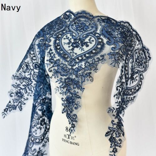 90cm Lace Sequin Edge Trim Wedding Dress Embroidered Flower Applique DIY Fabric - Picture 18 of 32